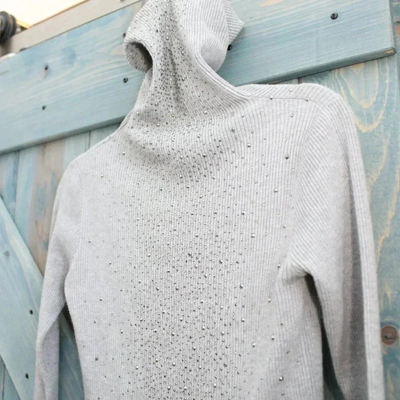 Gray Rhinestone Sparkle Dressy Joenia Wool Lana Sweater Soft Stretchy Knit - Picture 6 of 9